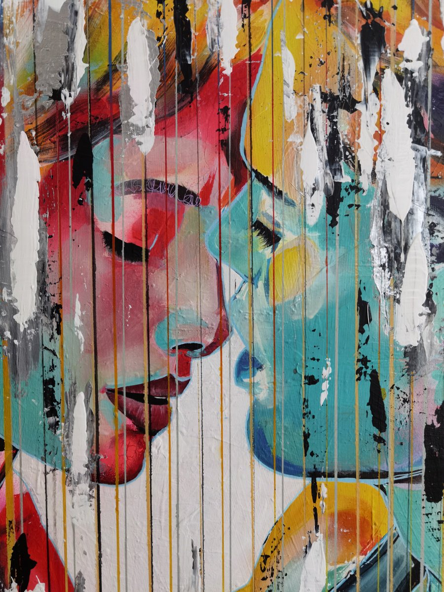 Abstract Portrait Painting By Kanim, 28 X 39", Unbreakable Connection, Original Artwork