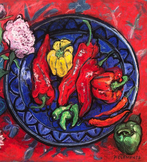 Peony and Peppers still life