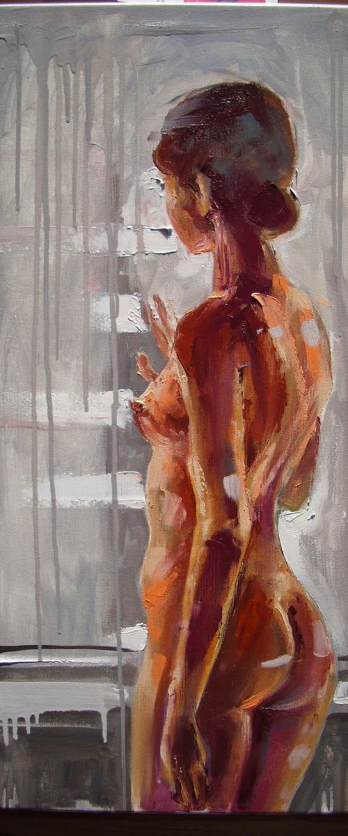 " WAITING FOR YOU ... " - 50x70cm original oil painting on canvas, gift, palette kniffe by Monika Luniak