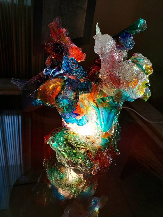 Lighted Glass Sculpture Birds