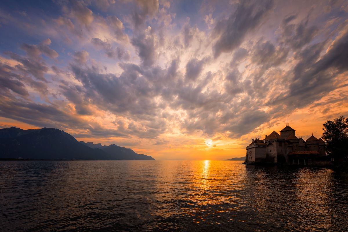 Chillon castle at sunset by Dominique Dubied