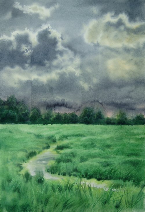 Summer Storm in the Meadow by Olga Beliaeva Watercolour
