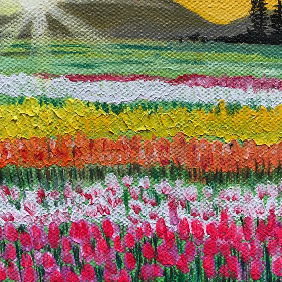 Sunrise at tulip fields ! Small Painting!!  Ready to hang