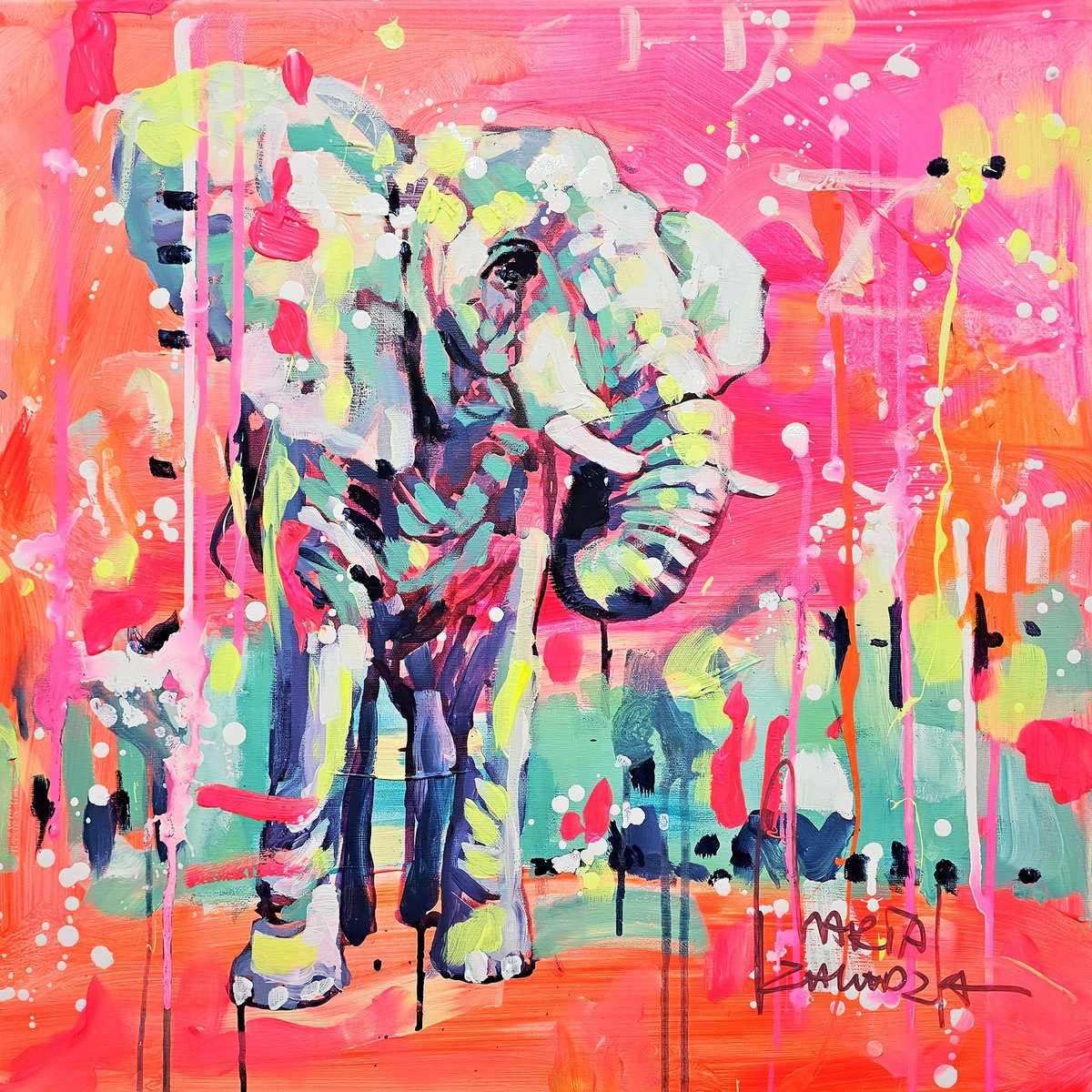 Impressionistic Animal Acrylic Painting By Marta Zawadzka, 24 X 24", Blue, Original Artwork