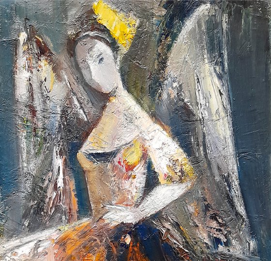 Ballerina - Angel 33x50cm ,oil/canvas, abstract portrait
