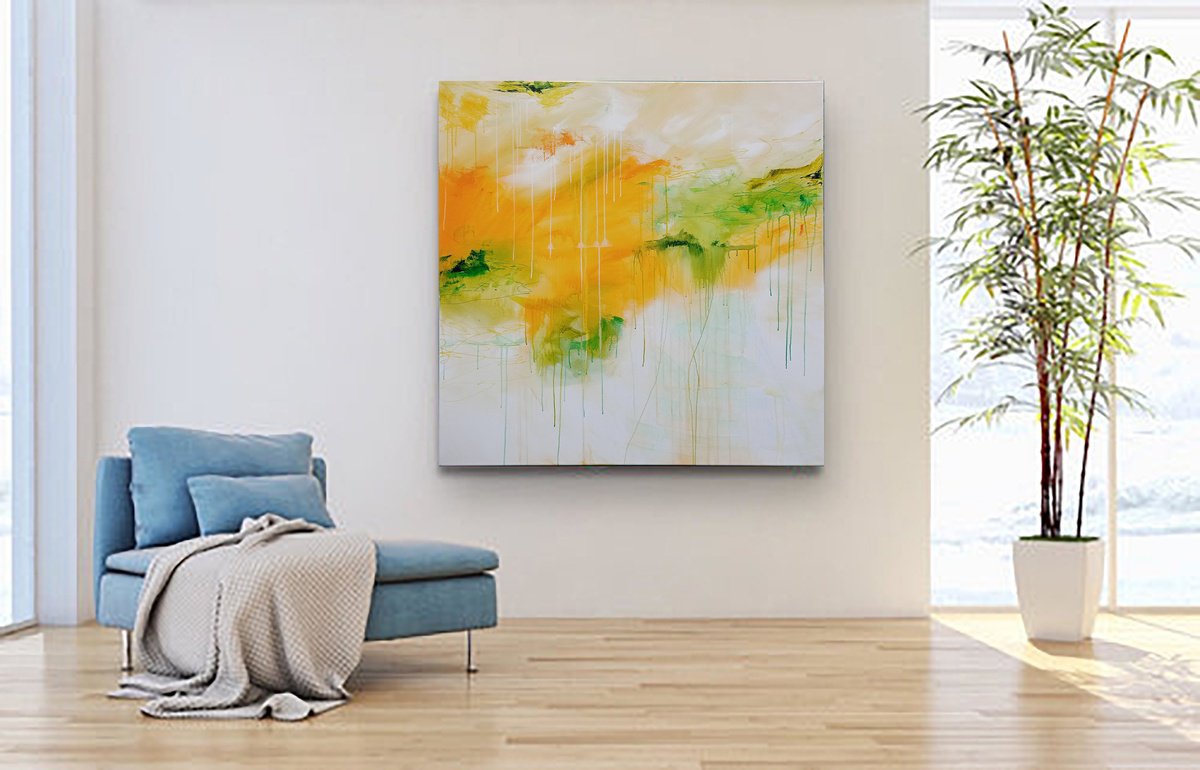 Organic Abstract Acrylic Painting By Susan Wooler, 47 X 47", Xxxl Feel The Sun On Your Face, Original Artwork
