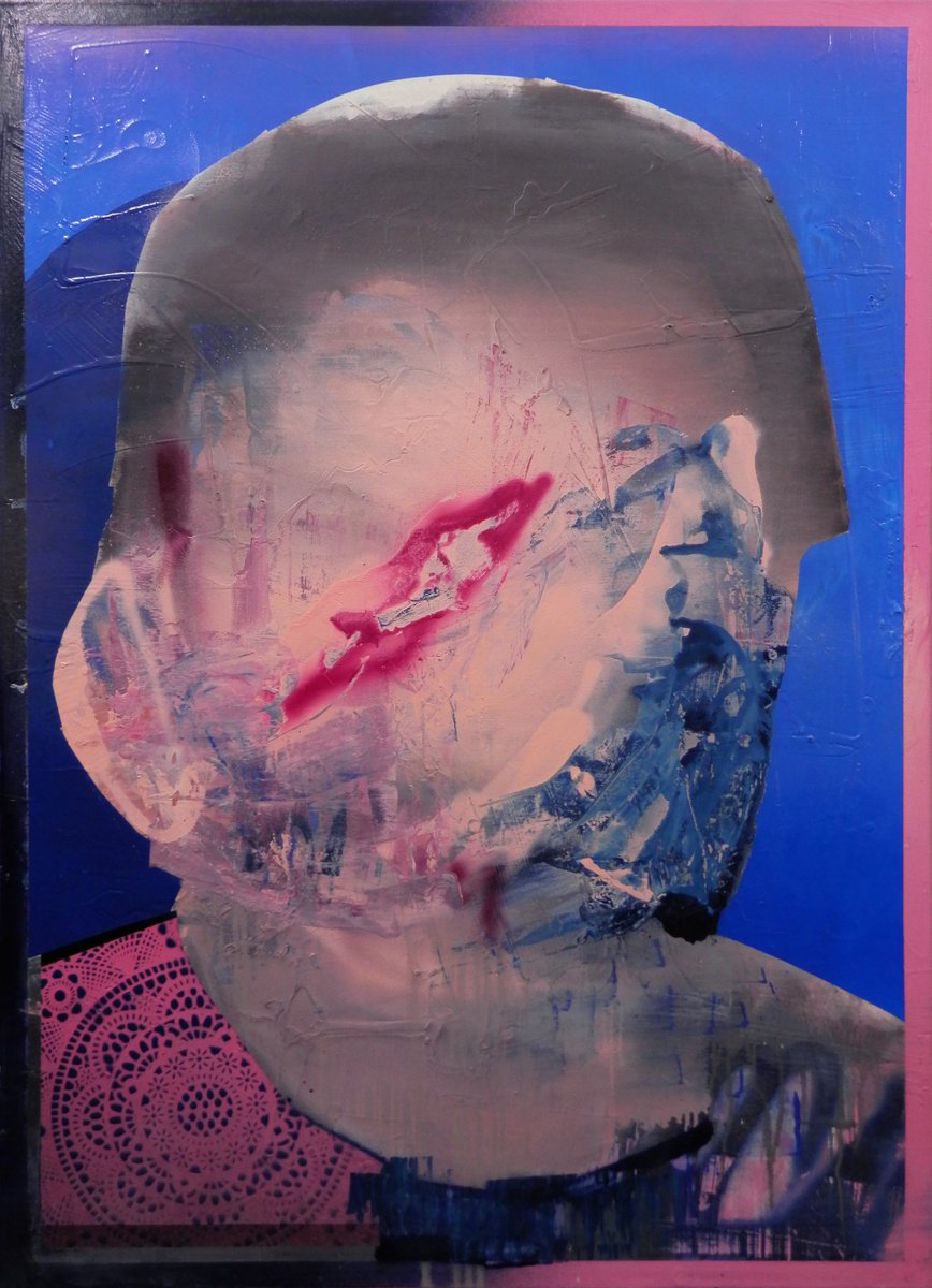 Urban And Pop Portrait Oil Painting By Milos Hronec, 31 X 43", Undecided, Original Artwork