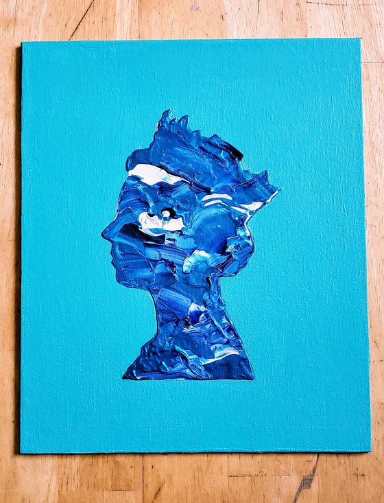 Queen #56 on turquoise background, NAVY BLUE  inspired by Queen Elizabeth II