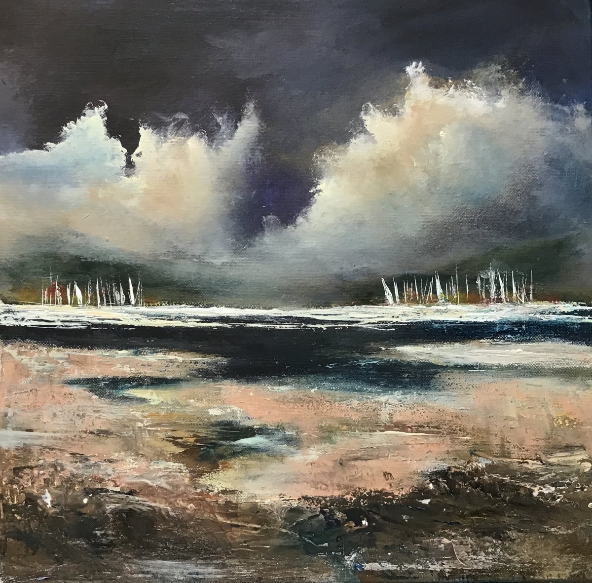 Impressionistic Landscape Acrylic Painting By Maxine Anne Martin, 16 X 16", Safe Harbour, Original Artwork