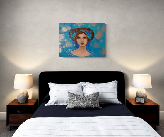 Reserved for Stacy The blue muse 60 x 81 cm