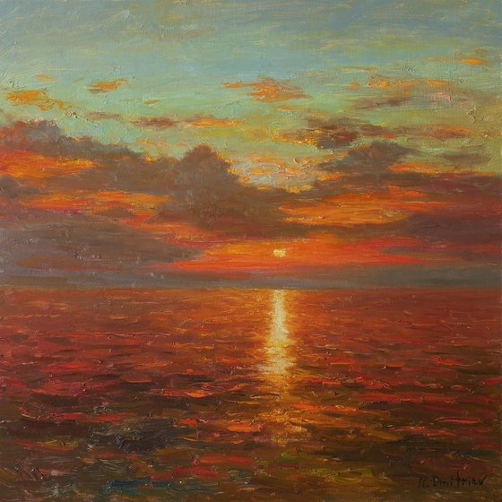 Bright Sunset Over The Sea - original oil painting