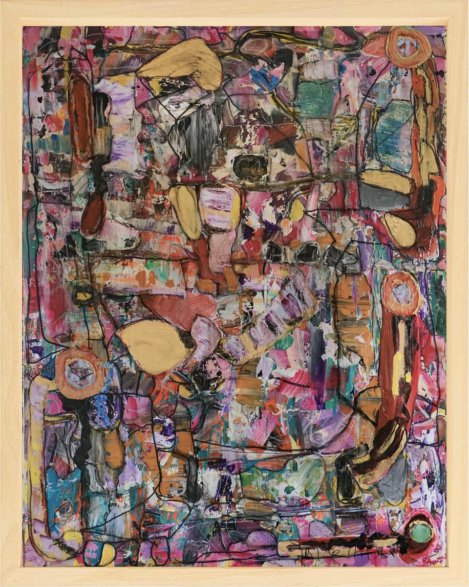 Organic Abstract Acrylic Painting By Geert Lemmers Fpa, 33 X 41, Plateau Der Menschheit 73 New, Original Artwork