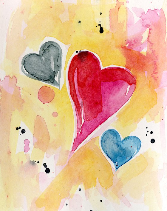 Valentine Heart Set 4 - 3 Watercolor Paintings by Kathy Morton Stanion