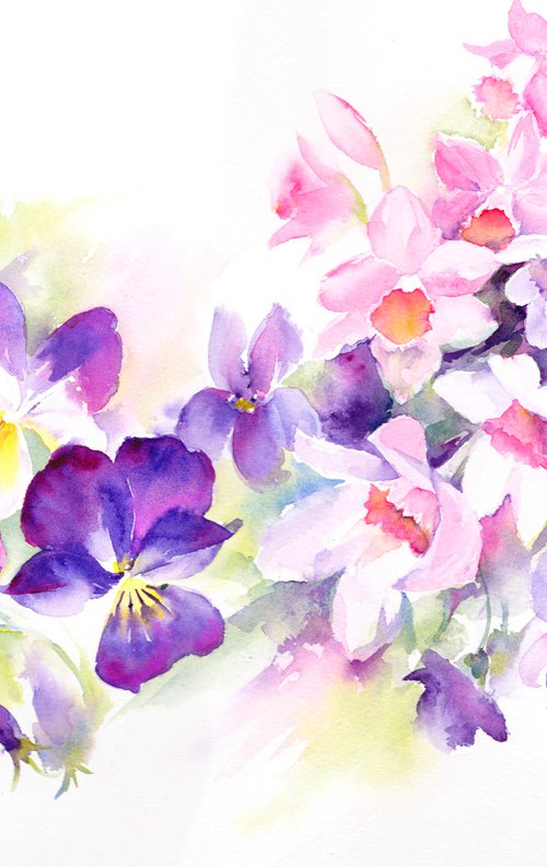 Narcissi & violets by Anjana Cawdell