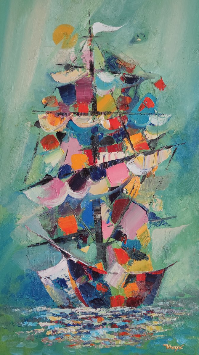 Boat (40x70cm, oil/canvas, abstract portrait) by Hayk Miqayelyan
