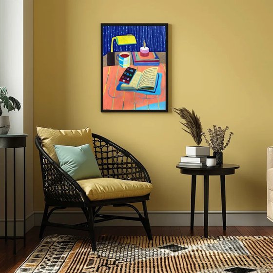 Quiet Desk in Blue Light