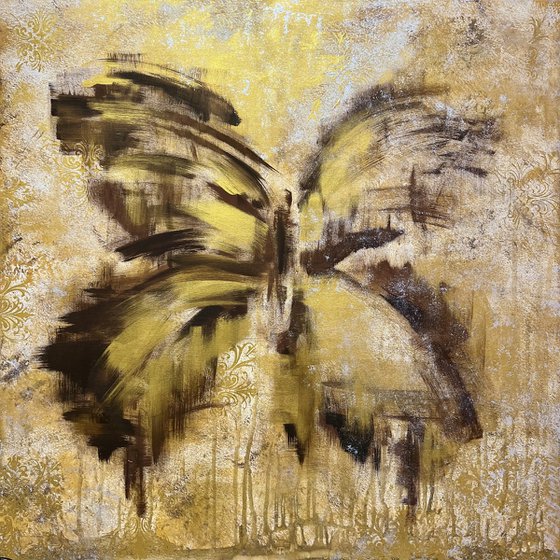 Gilded abstract butterfly painting.