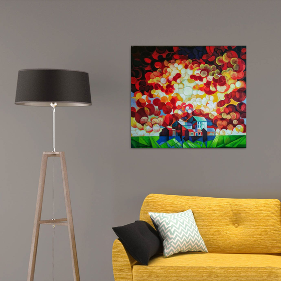 A unique day (80x90cm, cubism, oil painting, ready to hang)