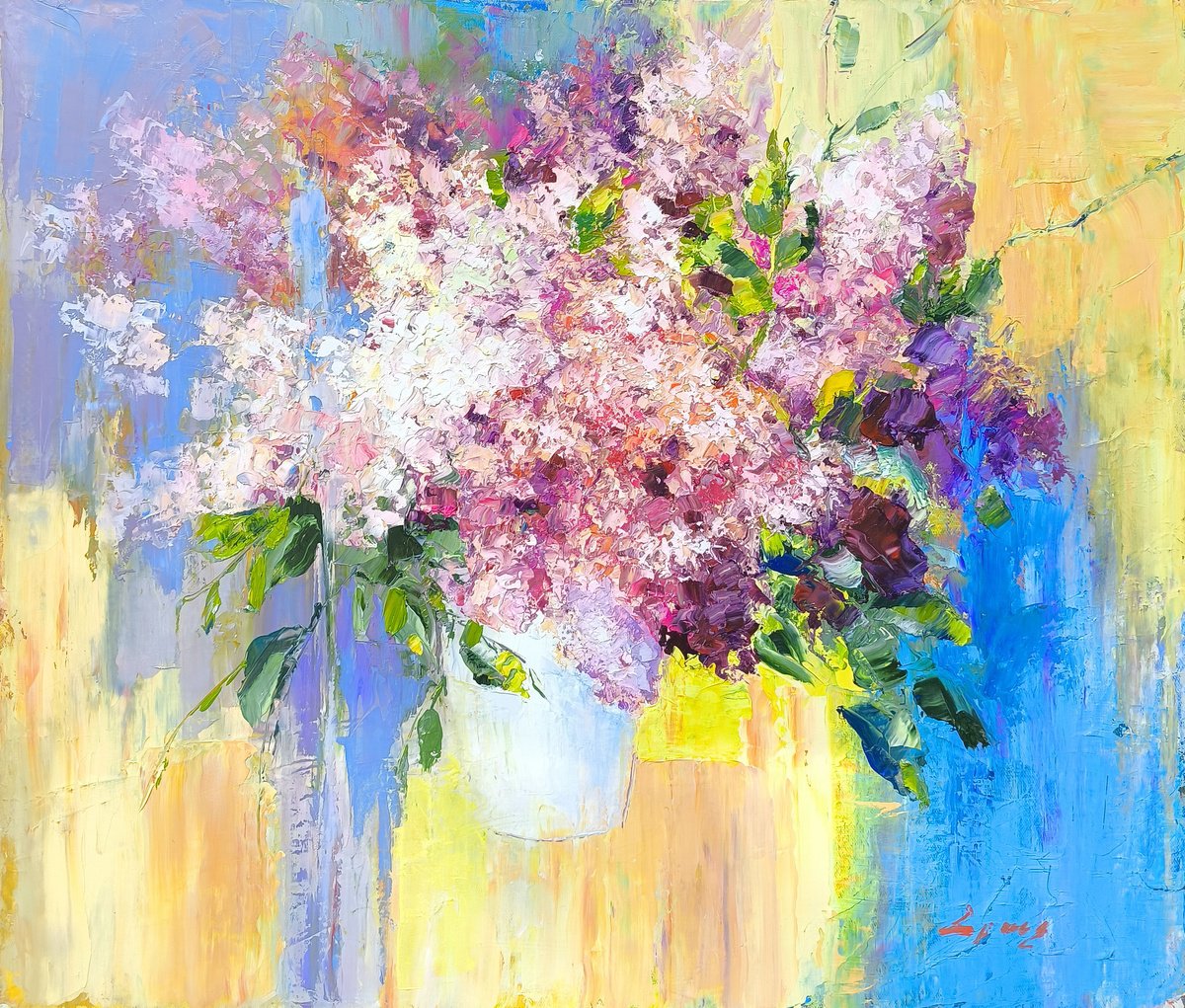 Impressionistic Botanical Oil Painting By Hrach Baghdasaryan, 28 X 24, Lilacs Symphony, Original Artwork