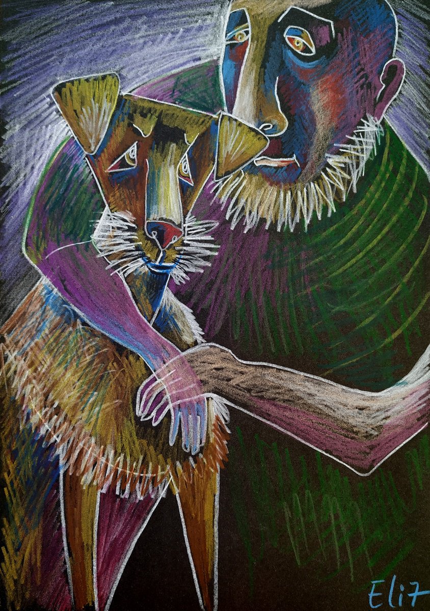 Expressive Animal Pencil Drawing By Elisheva Nesis, 9 X 13, Friends, Original Artwork