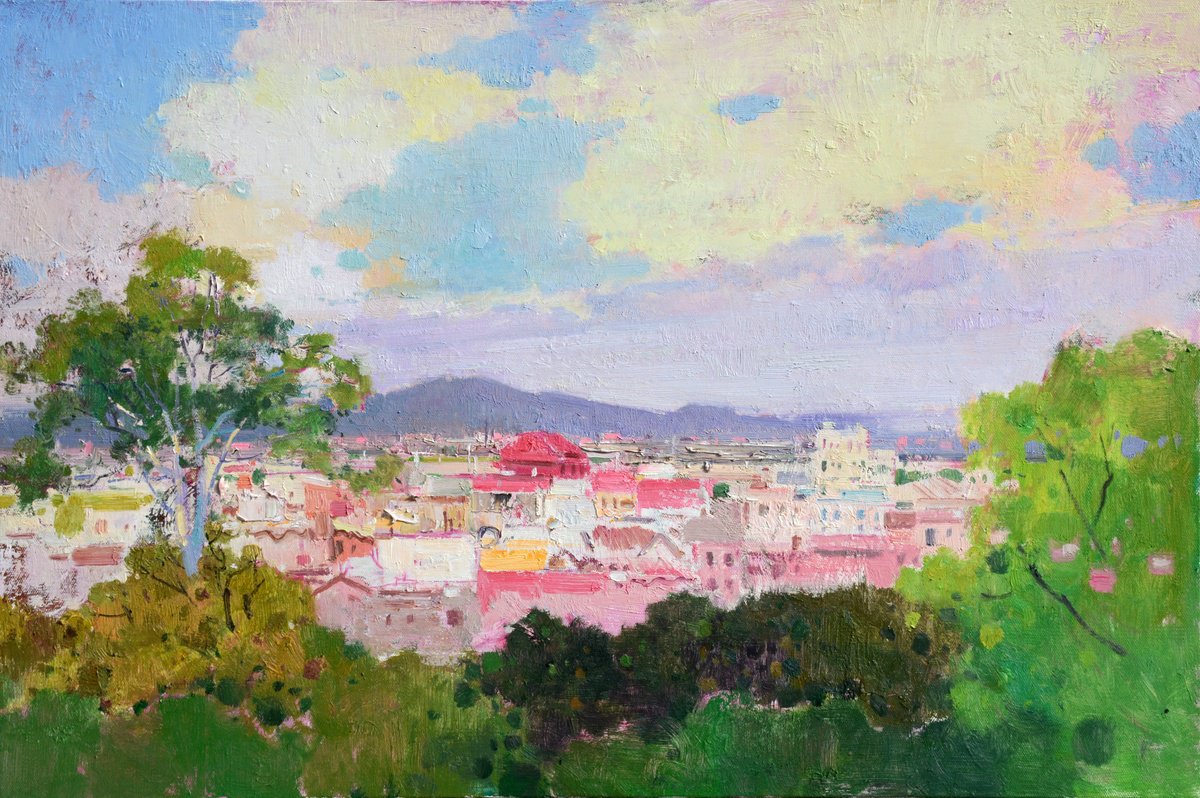 Impressionistic Landscape Oil Painting By Jianzhe Chon, 35 X 24, Summer In The Village 150, Original Artwork