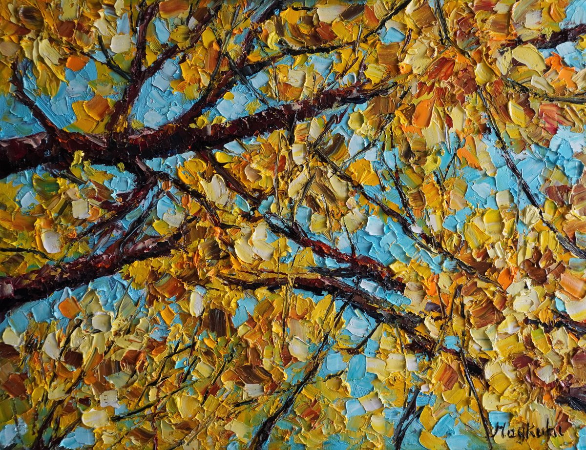 Impressionistic Landscape Oil Painting By Haykuhi Khachatryan, 18 X 14, Autumn Sky, Original Artwork