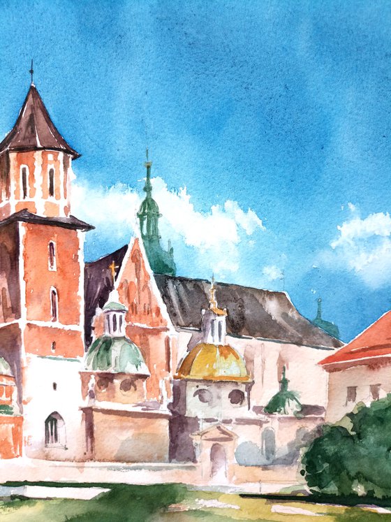 "Krakow, Poland. Summer architectural landscape" Original watercolor painting
