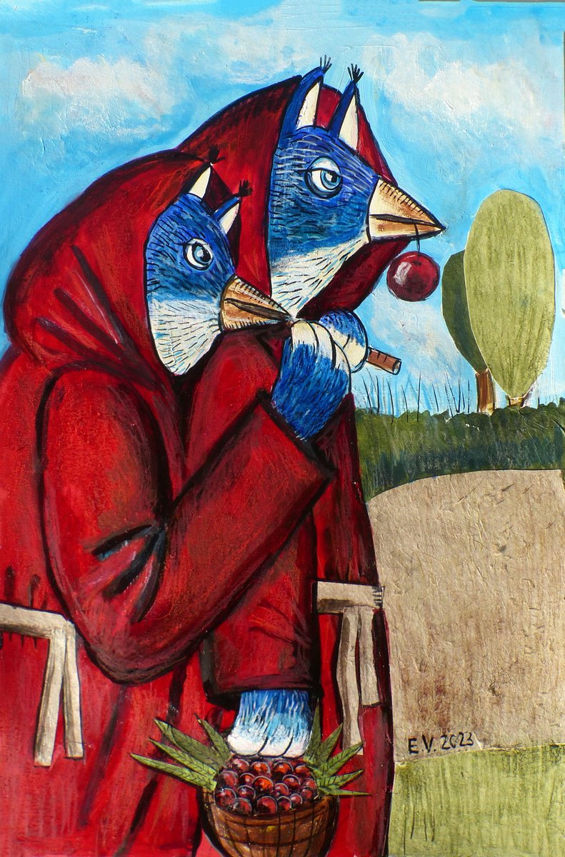 Surrealistic Animal Painting By Elizabeth Vlasova, 12 X 18, Two Travelers#2, Original Artwork