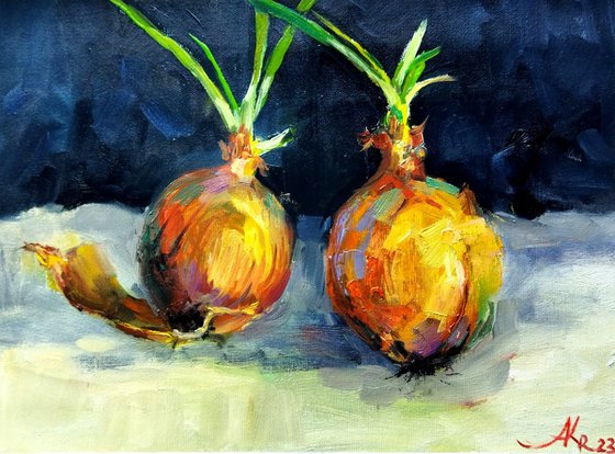 Onion still life