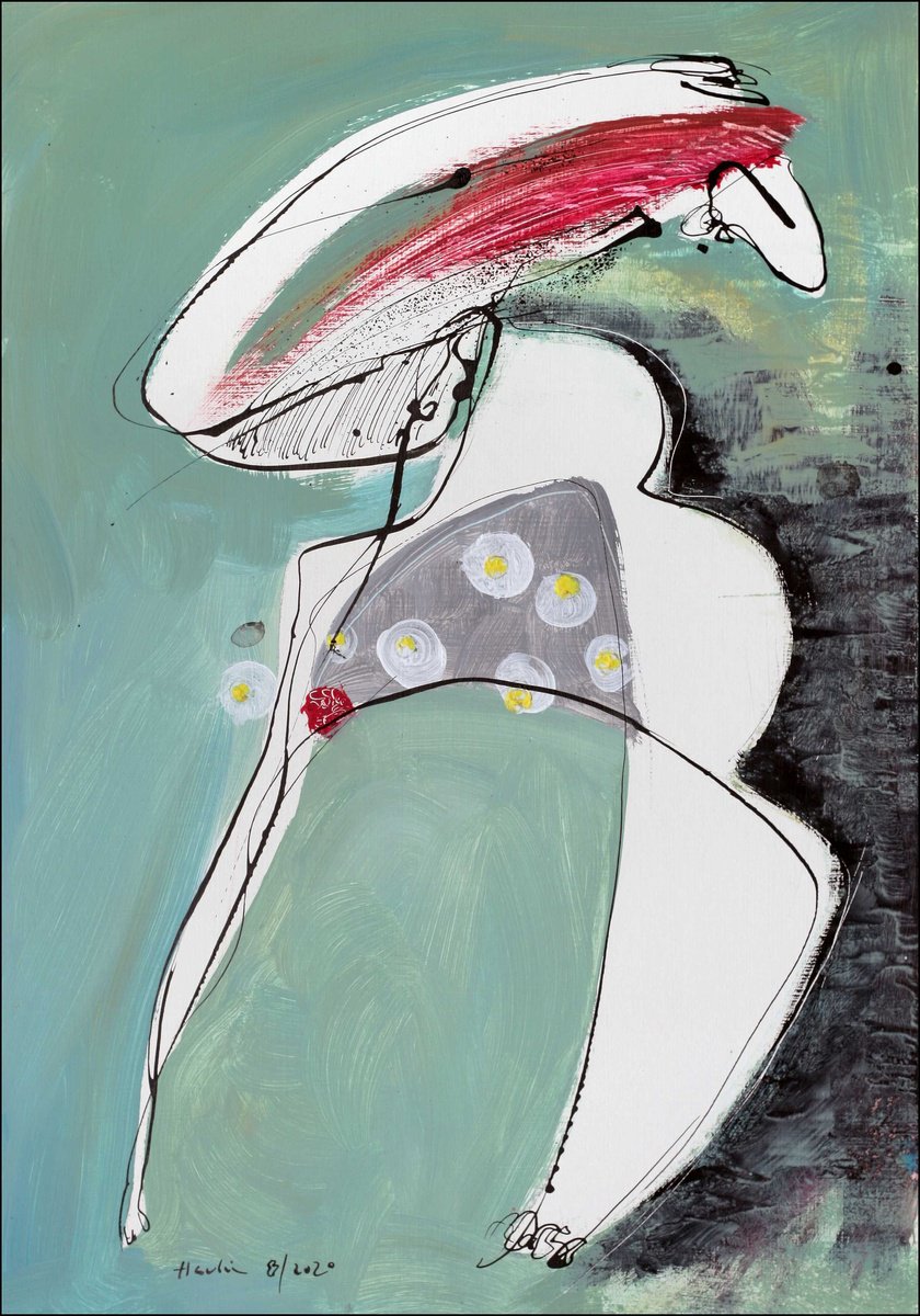 Portrait Acrylic Painting By Jiri Havlik, 14 X 20, Green Monday, Original Artwork