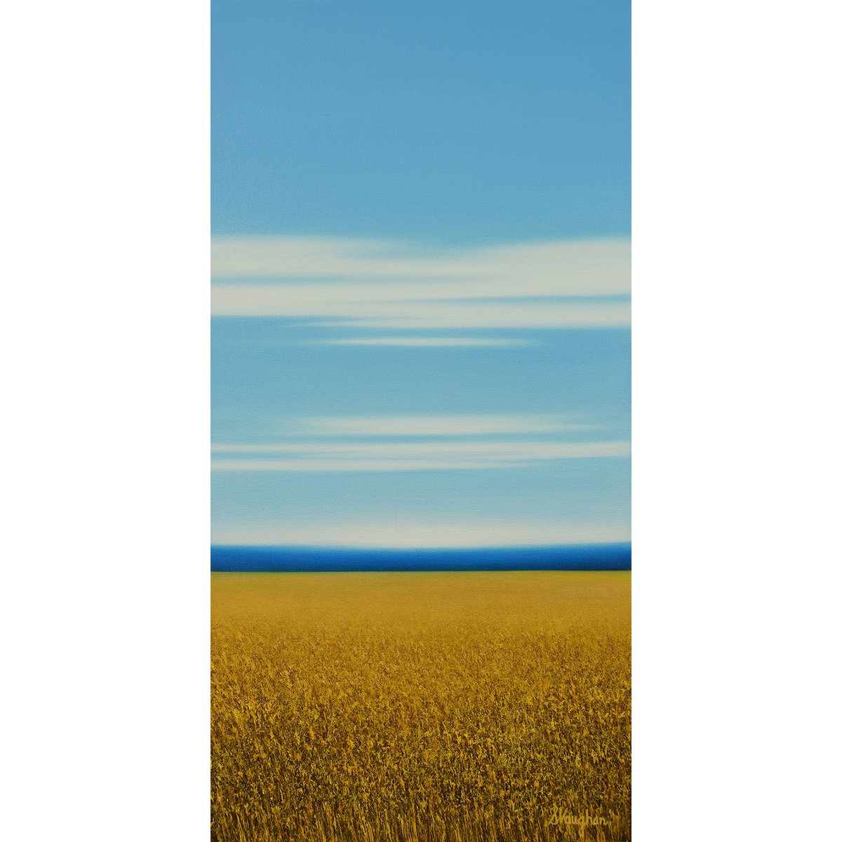 Impressionistic Landscape Oil Painting By Suzanne Vaughan, 12 X 24", Golden View - Blue Sky, Original Artwork