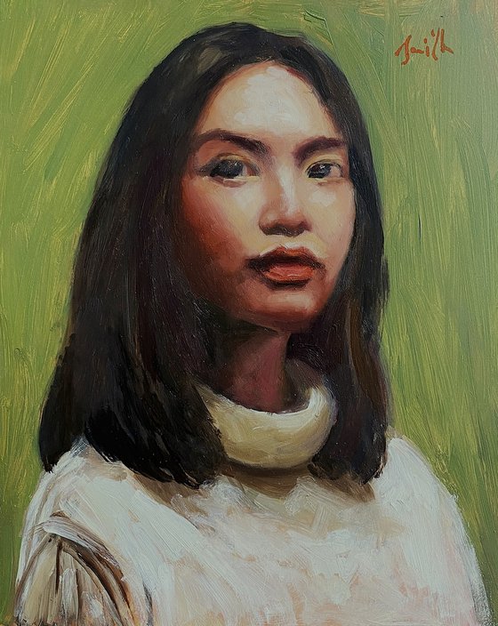 Asian girl with green.