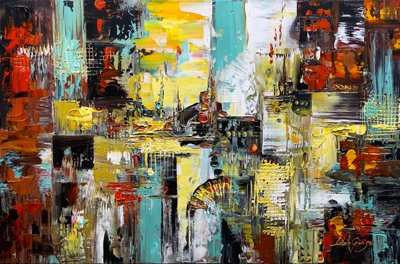 Abstract Painting - Geomix Modern Textured Palette Knife