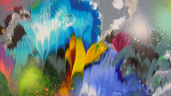 28" Floral Painting on canvas ”Flowers in Silver”