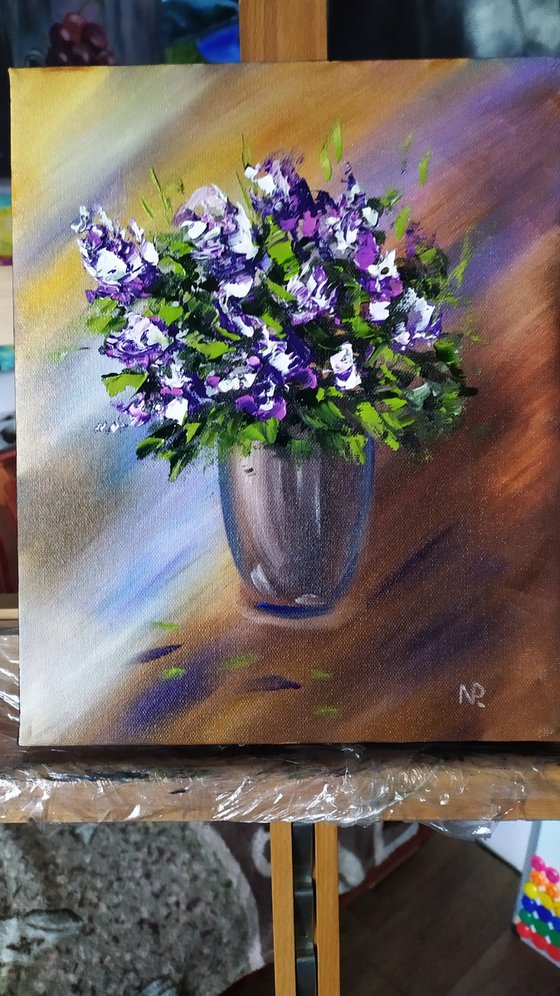 Flowers, small original oil painting, Gift, bedroom painting