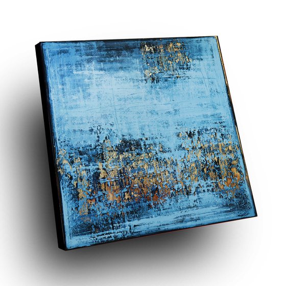SUN COMES THROUGH - 100 x 100 CM - TEXTURED ACRYLIC PAINTING ON CANVAS * COPPER ** BLUE