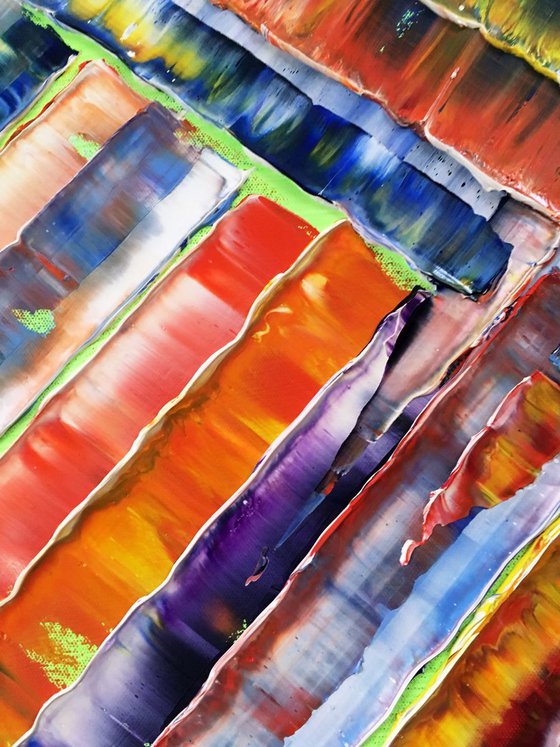 "Fitting In" - FREE Shipping to the USA - Original Highly Textured PMS Abstract Oil Painting On Canvas - 36" x 18"