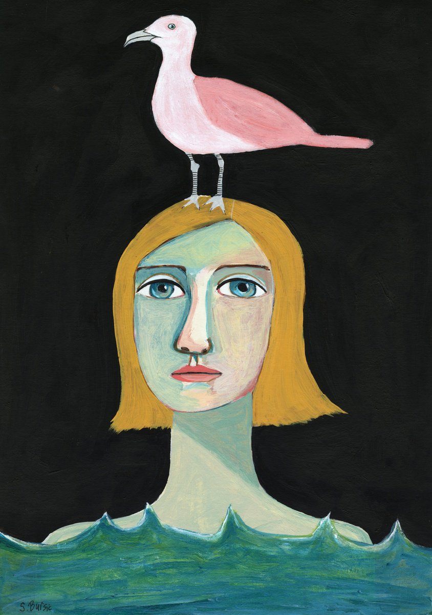 Swimmer and Pink Seagull by Sharyn Bursic