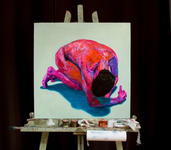 selfportrait red mauve green