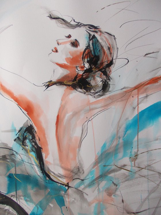 Flying Dream II -Ballerina Drawing on Paper-Large Drawing