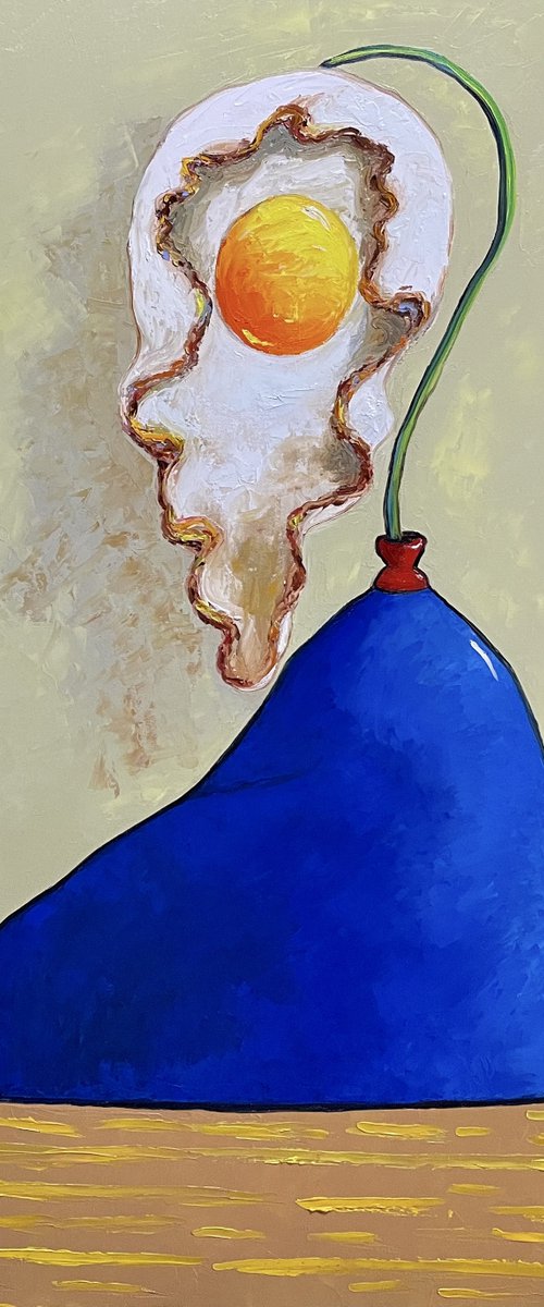 Egg flower in blue vase by Ta Byrne