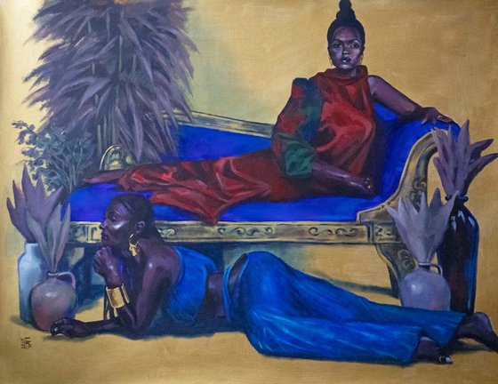 Portrait painting of two beautiful woman