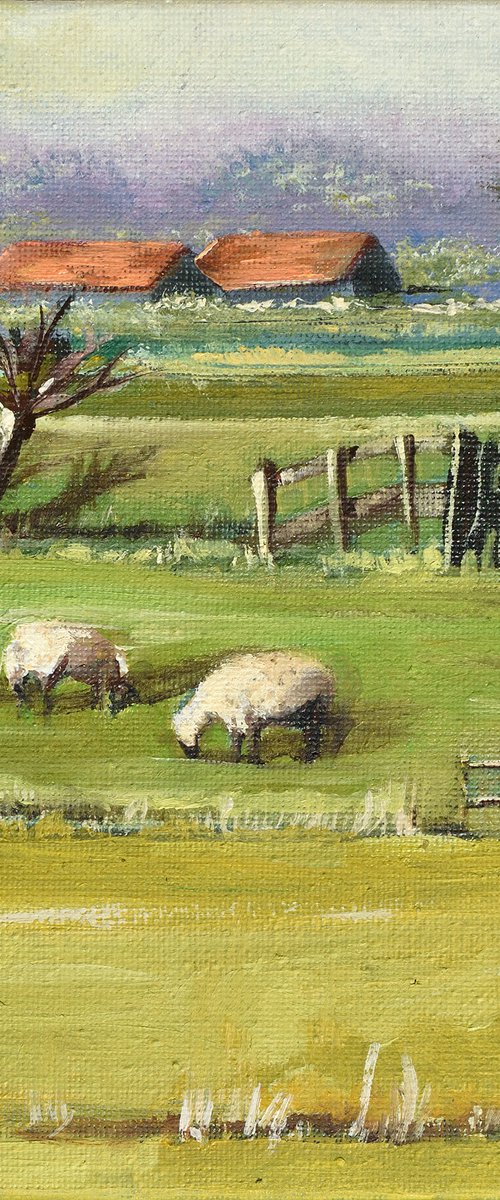 Sheep at the bottom of the dike by Hilde Hoekstra
