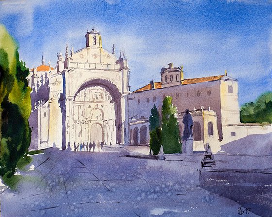Convento de San Esteban in the afternoon light. Salamanca, Spain. Original watercolor.