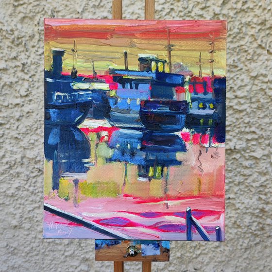 Pink Sunset on the Lake — Original Painting