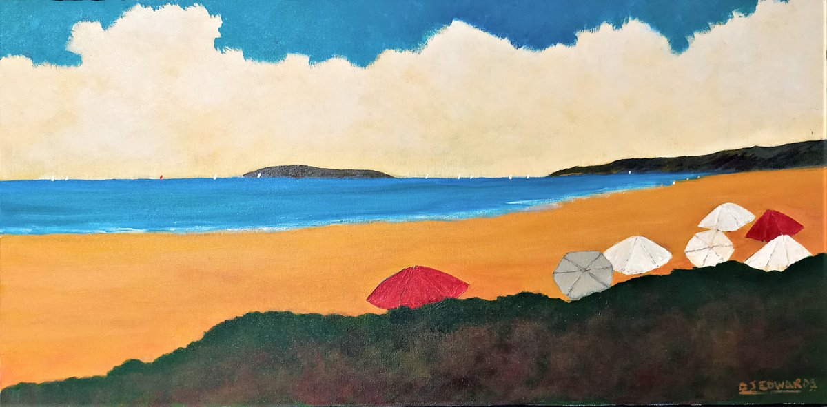 Impressionistic Landscape Acrylic Painting By David J Edwards, 36 X 18, A Day For Sailing #2, Original Artwork