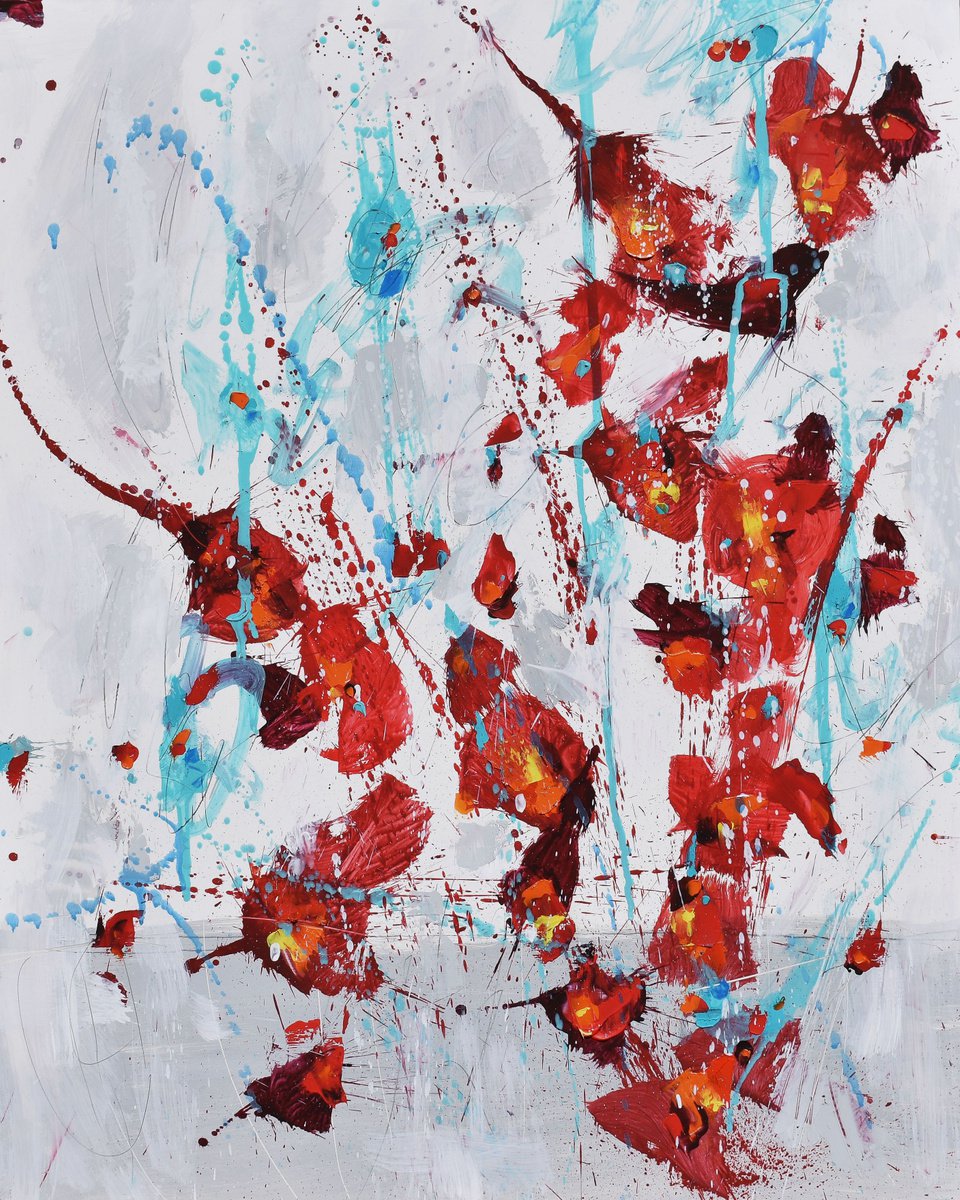 Abstract Botanical Painting By Cynthia Ligeros, 16 X 20, September Roses, Original Artwork