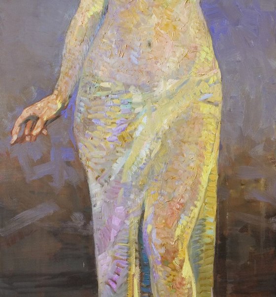 large impressionist nude woman in natural tones