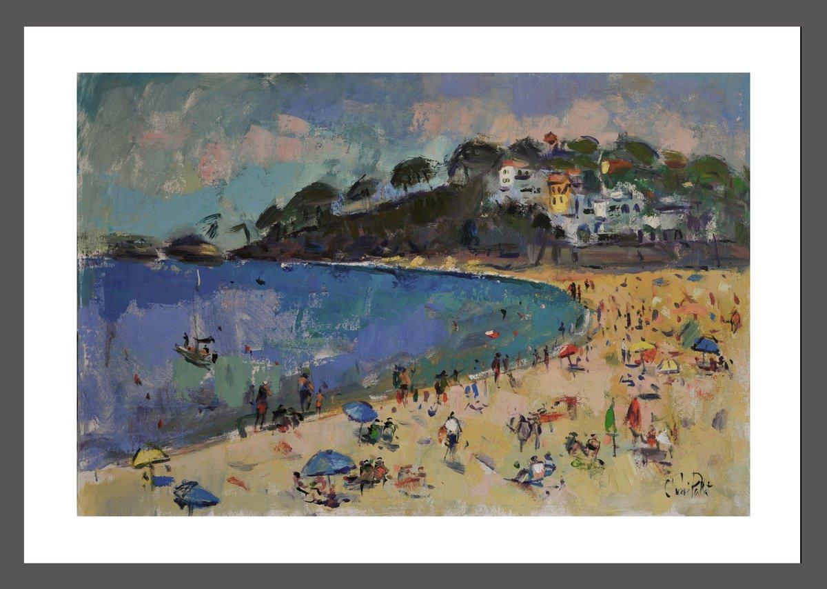 Impressionistic Landscape Oil Painting By Andre Pallat, 35 X 25, The Beach At Llafranc., Original Artwork