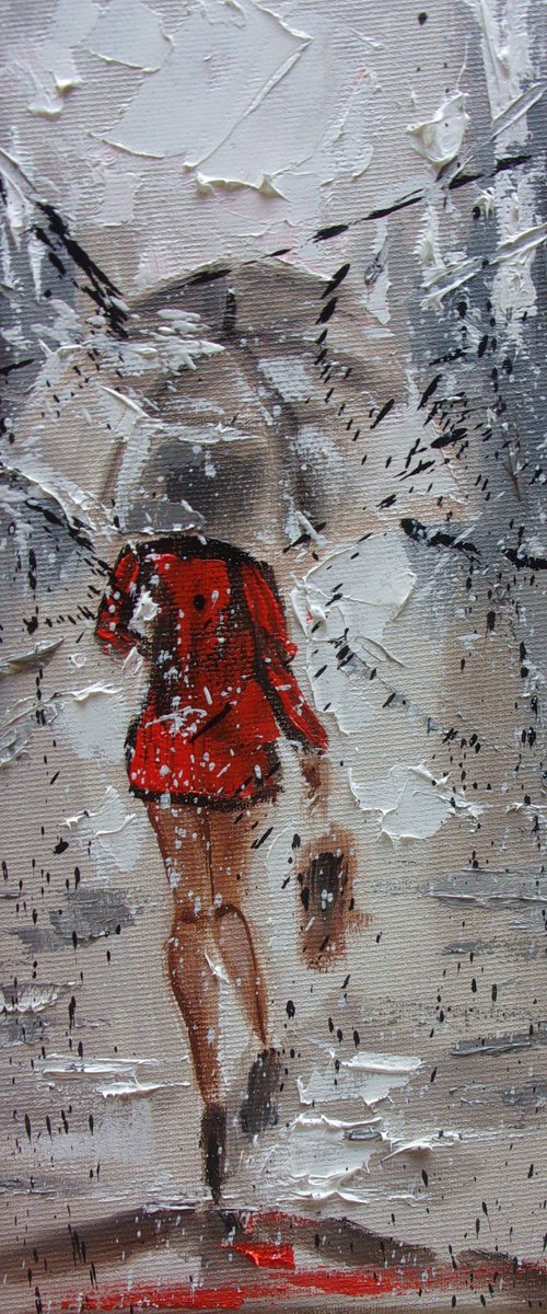 " SUMMER RAIN ... "   street spring summer original painting CITY palette knife GIFT by Monika Luniak